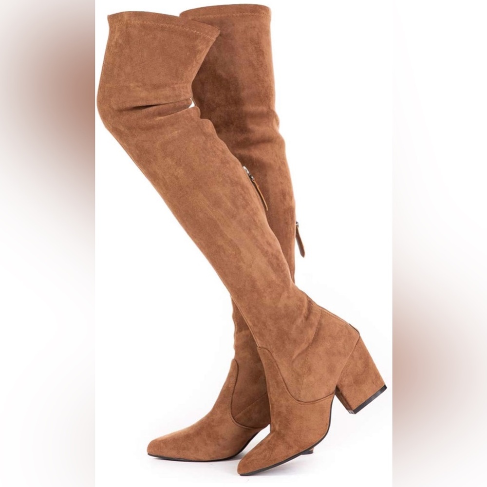 Camel Sueded Over the Knee Boots